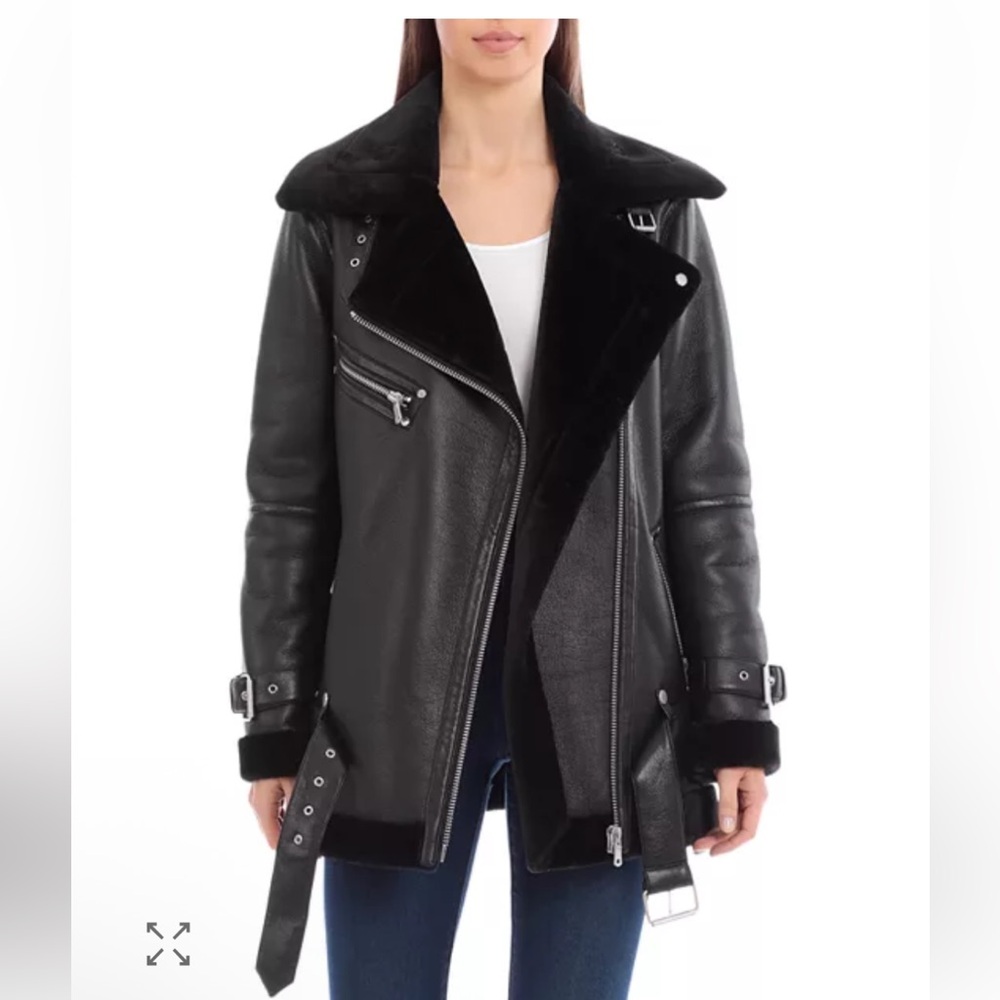 Avec Les Filles Oversized Faux Shearling Biker Moto Jacket Size Small